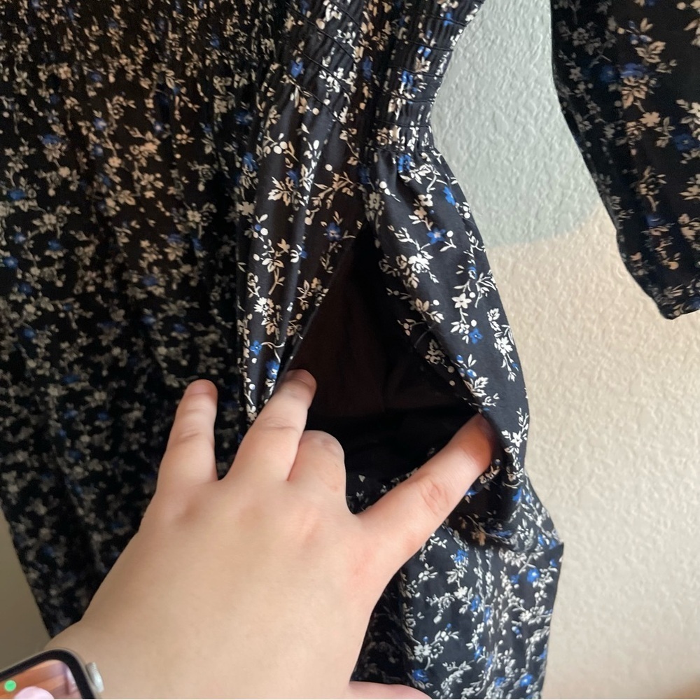 GAP Puff Sleeve Smocked Midi Dress Dark Floral Cottagecore Womens Size XXL Tall - Picture 9 of 13